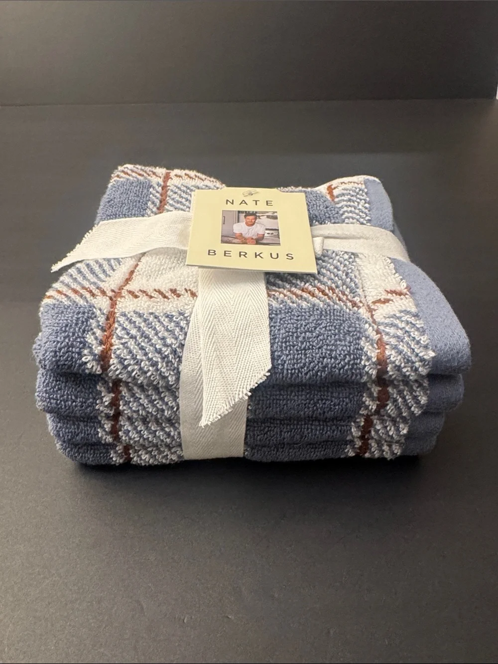 8pc NATE BERKUS 100% Cotton Plaid Bath Towel Set - Made in India